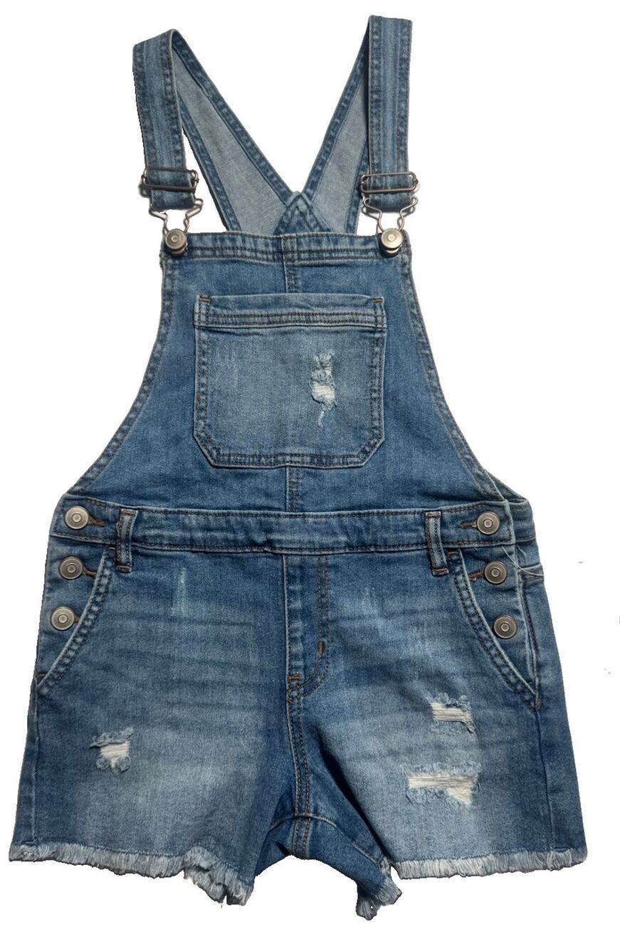 Wonder Nation Girls Denim Shortalls Distressed Overalls Size M 7-8 NWT